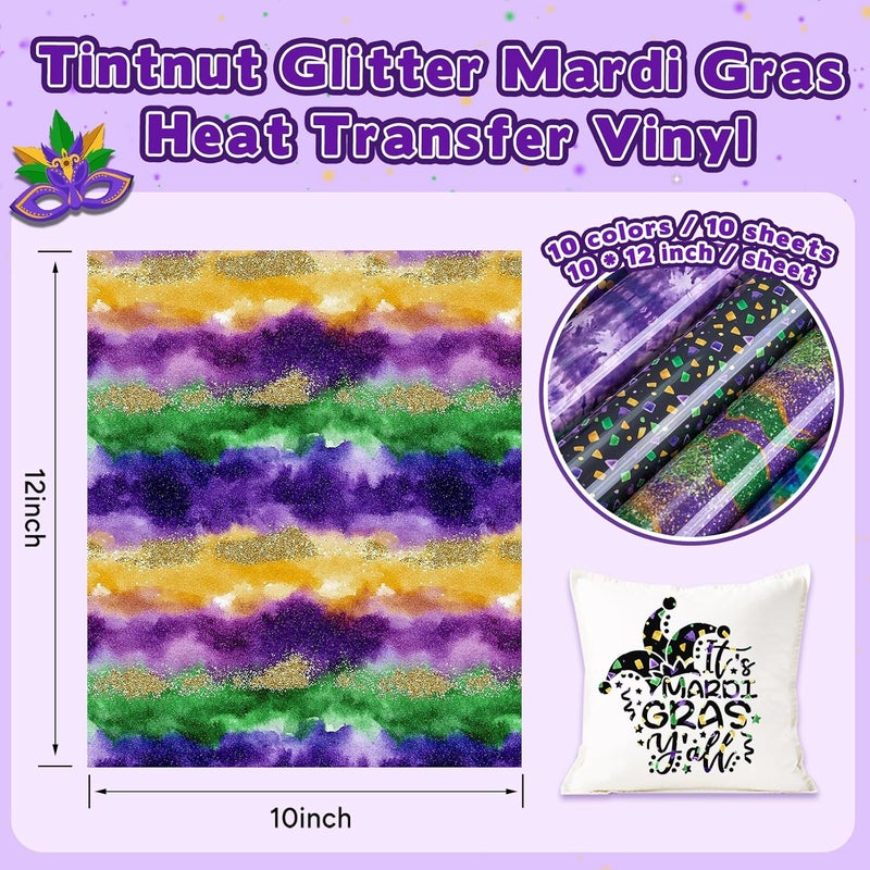 Tintnut فيلم نقل الحرارة لمهرجان ماردي غرا - 10 أوراق 12" × 10" بنفسجي عميق لامع لنمط HTV لتصميم تي شيرتات وملابس وحقائب لجميع آلات القطع - Image 2